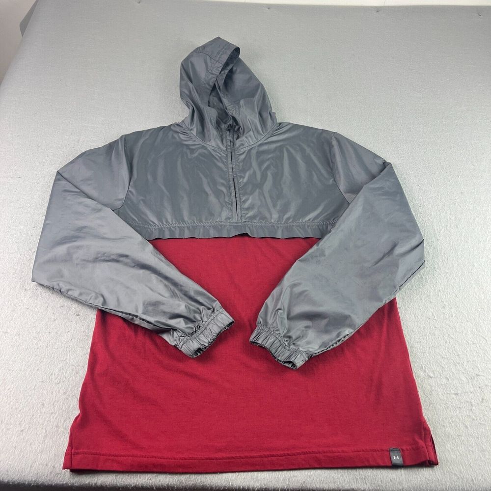 Under Armour Jacket Mens Medium Red Gray Windbreaker Pullover Lightweight Casual